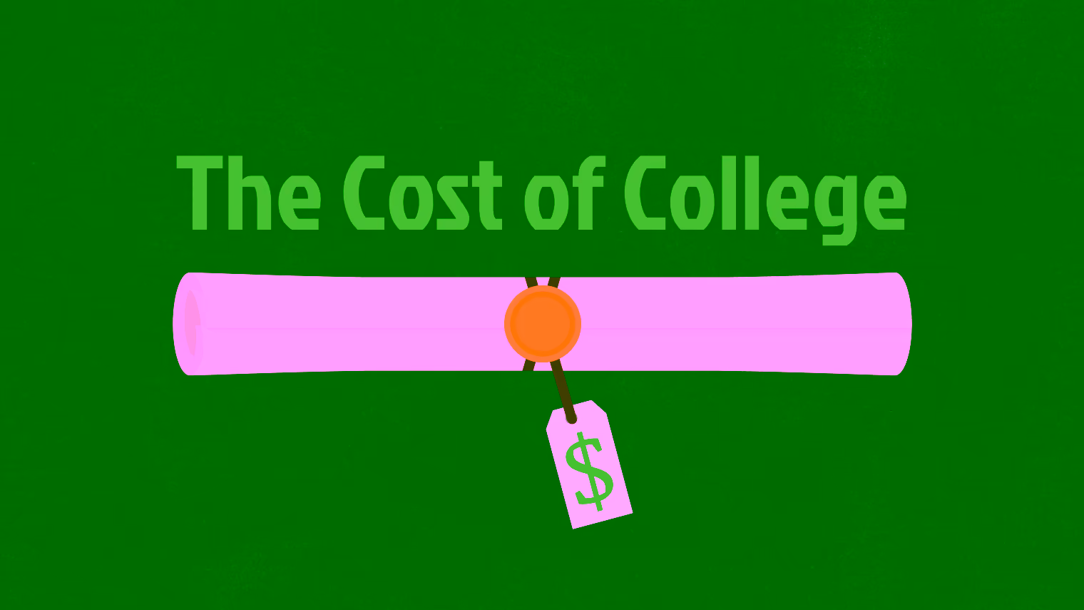 A cover for the cost of college tool featuring a diploma with a pricetag.